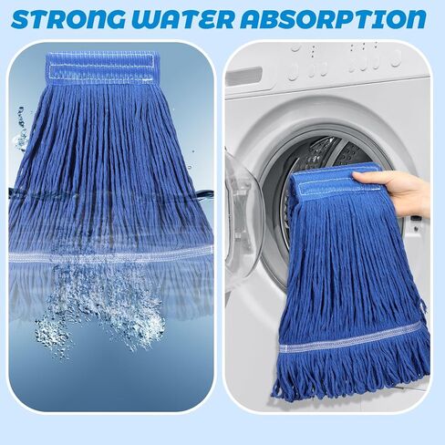 6 قطع من رأس الممسحة التجارية البديلة بوزن 18 أونصة من رؤوس الممسحة القطنية ذات النهاية الحلقية لإعادة ملء الممسحة المنزلية للتنظيف التجاري والصناعي العام والأرضيات، أزرق، أبيض، أصفر in Kuwait