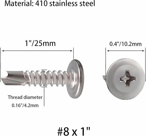 200 قطعة #8×1 بوصة براغي ذاتية التنصت باللون الفضي، 410 براغي معدنية من صفائح الفولاذ المقاوم للصدأ، براغي سريعة برأس تروس، مادة عالية القوة للبلاستيك المعدني والخشب in Kuwait