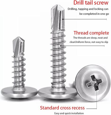 200 قطعة #8×1 بوصة براغي ذاتية التنصت باللون الفضي، 410 براغي معدنية من صفائح الفولاذ المقاوم للصدأ، براغي سريعة برأس تروس، مادة عالية القوة للبلاستيك المعدني والخشب in Kuwait