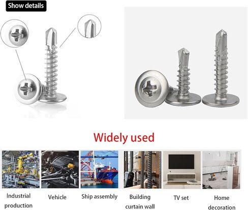 200 قطعة #8×1 بوصة براغي ذاتية التنصت باللون الفضي، 410 براغي معدنية من صفائح الفولاذ المقاوم للصدأ، براغي سريعة برأس تروس، مادة عالية القوة للبلاستيك المعدني والخشب in Kuwait
