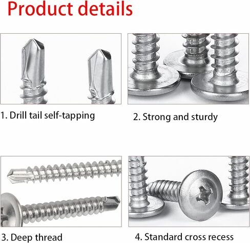 200 قطعة #8×1 بوصة براغي ذاتية التنصت باللون الفضي، 410 براغي معدنية من صفائح الفولاذ المقاوم للصدأ، براغي سريعة برأس تروس، مادة عالية القوة للبلاستيك المعدني والخشب in Kuwait