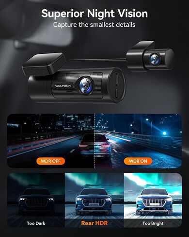 كاميرا داش WOLFBOX 4K أمامية وخلفية، واي فاي UHD 2160P/1080P كاميرا داش صغيرة للسيارات، بطاقة 32 جيجا مجانية، نظام تحديد المواقع المدمج، WDR، رؤية ليلية، وضع انتظار 24 ساعة، مستشعر G، تسجيل حلقة، يدعم 256 جيجابايت كحد أقصى in Kuwait