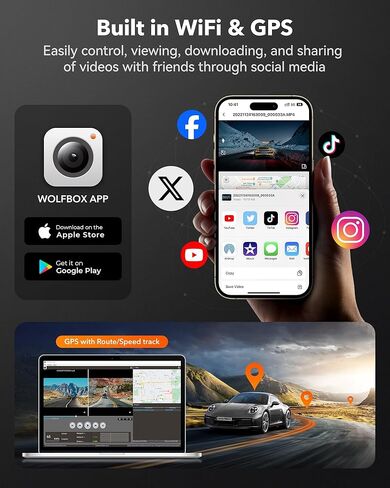 كاميرا داش WOLFBOX 4K أمامية وخلفية، واي فاي UHD 2160P/1080P كاميرا داش صغيرة للسيارات، بطاقة 32 جيجا مجانية، نظام تحديد المواقع المدمج، WDR، رؤية ليلية، وضع انتظار 24 ساعة، مستشعر G، تسجيل حلقة، يدعم 256 جيجابايت كحد أقصى in Kuwait