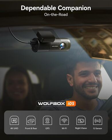 كاميرا داش WOLFBOX 4K أمامية وخلفية، واي فاي UHD 2160P/1080P كاميرا داش صغيرة للسيارات، بطاقة 32 جيجا مجانية، نظام تحديد المواقع المدمج، WDR، رؤية ليلية، وضع انتظار 24 ساعة، مستشعر G، تسجيل حلقة، يدعم 256 جيجابايت كحد أقصى in Kuwait