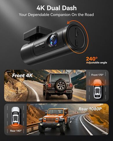 كاميرا داش WOLFBOX 4K أمامية وخلفية، واي فاي UHD 2160P/1080P كاميرا داش صغيرة للسيارات، بطاقة 32 جيجا مجانية، نظام تحديد المواقع المدمج، WDR، رؤية ليلية، وضع انتظار 24 ساعة، مستشعر G، تسجيل حلقة، يدعم 256 جيجابايت كحد أقصى in Kuwait