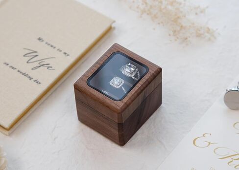MUUJEE Engraved 3 Slot Wood Ring Box - 2.25 x 2 x 2 The Adventure Begins with Mountain - Rings Case in Brown Walnut Jewelry Holder for Womens Men Engagement Anniversary Couples Wedding and Bearer Box in Kuwait