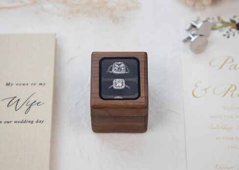 MUUJEE Engraved 3 Slot Wood Ring Box - 2.25 x 2 x 2 The Adventure Begins with Mountain - Rings Case in Brown Walnut Jewelry Holder for Womens Men Engagement Anniversary Couples Wedding and Bearer Box in Kuwait