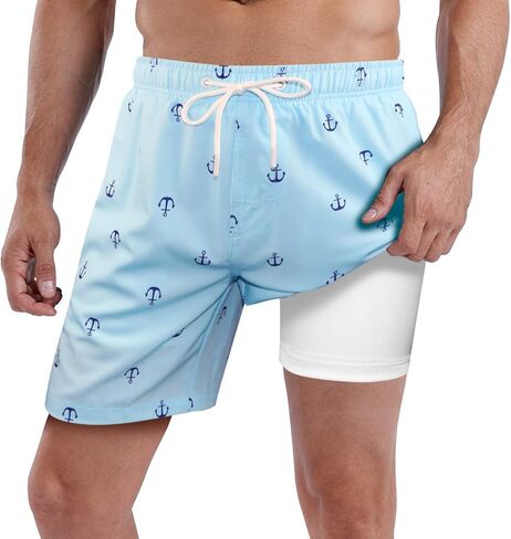 سروال سباحة مبطن للرجال من بوكسر قصير مبطن للرجال للسباحة وبطانة مضادة للغضب مقاس 7 بوصات مقاس مرساة أزرق متوسط in Kuwait