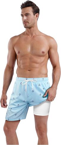 سروال سباحة مبطن للرجال من بوكسر قصير مبطن للرجال للسباحة وبطانة مضادة للغضب مقاس 7 بوصات مقاس مرساة أزرق متوسط in Kuwait