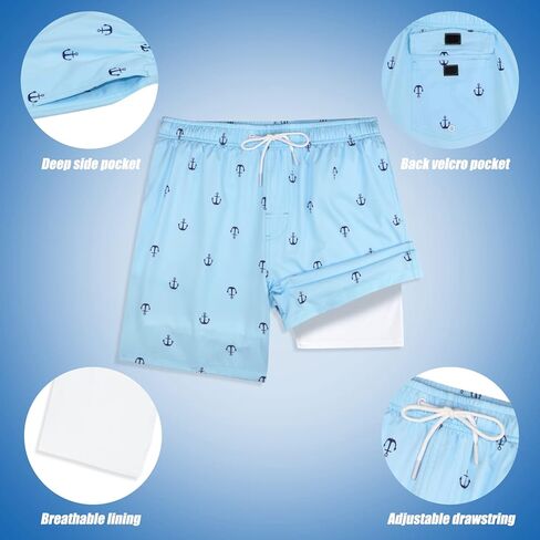 سروال سباحة مبطن للرجال من بوكسر قصير مبطن للرجال للسباحة وبطانة مضادة للغضب مقاس 7 بوصات مقاس مرساة أزرق متوسط in Kuwait