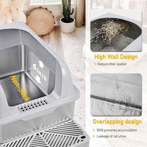 Stainless Steel Cat Litter Box Extra Large Litter Box with Lid Enclosed Cat Litter Box for Big & Multiple Cats Metal Litter Box with Cat Litter Scoop in Saudi Arabia