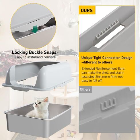 Stainless Steel Cat Litter Box Extra Large Litter Box with Lid Enclosed Cat Litter Box for Big & Multiple Cats Metal Litter Box with Cat Litter Scoop in Saudi Arabia