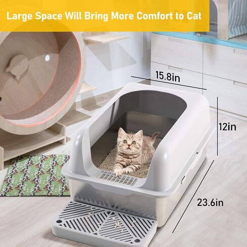 Stainless Steel Cat Litter Box Extra Large Litter Box with Lid Enclosed Cat Litter Box for Big & Multiple Cats Metal Litter Box with Cat Litter Scoop in Saudi Arabia