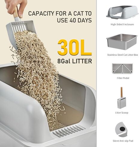 Stainless Steel Cat Litter Box Extra Large Litter Box with Lid Enclosed Cat Litter Box for Big & Multiple Cats Metal Litter Box with Cat Litter Scoop in Saudi Arabia