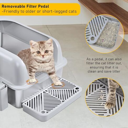Stainless Steel Cat Litter Box Extra Large Litter Box with Lid Enclosed Cat Litter Box for Big & Multiple Cats Metal Litter Box with Cat Litter Scoop in Saudi Arabia