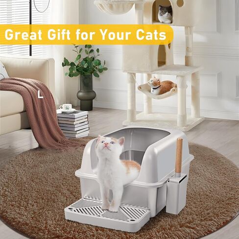 Stainless Steel Cat Litter Box Extra Large Litter Box with Lid Enclosed Cat Litter Box for Big & Multiple Cats Metal Litter Box with Cat Litter Scoop in Saudi Arabia