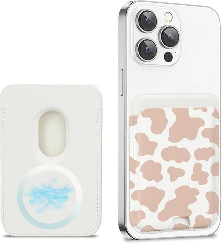 حامل بطاقة مغناطيسية لظهر محفظة الهاتف iPhone 15/14/13/12 Pro Max Mag Safe Case، محفظة جلدية مغناطيسية ملحقات الهاتف لسلسلة iPhone 15/14/13/12 (طباعة بقرة وردية) in Kuwait