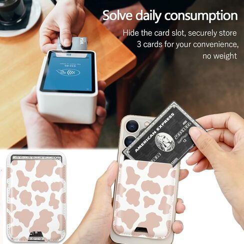 حامل بطاقة مغناطيسية لظهر محفظة الهاتف iPhone 15/14/13/12 Pro Max Mag Safe Case، محفظة جلدية مغناطيسية ملحقات الهاتف لسلسلة iPhone 15/14/13/12 (طباعة بقرة وردية) in Kuwait