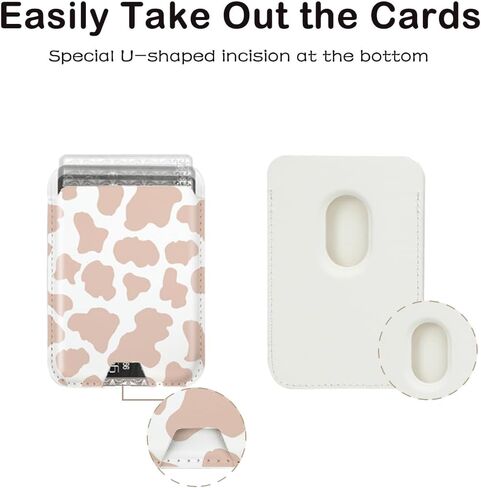 حامل بطاقة مغناطيسية لظهر محفظة الهاتف iPhone 15/14/13/12 Pro Max Mag Safe Case، محفظة جلدية مغناطيسية ملحقات الهاتف لسلسلة iPhone 15/14/13/12 (طباعة بقرة وردية) in Kuwait
