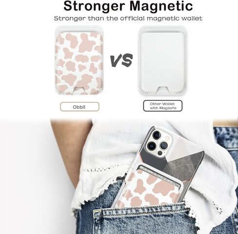 حامل بطاقة مغناطيسية لظهر محفظة الهاتف iPhone 15/14/13/12 Pro Max Mag Safe Case، محفظة جلدية مغناطيسية ملحقات الهاتف لسلسلة iPhone 15/14/13/12 (طباعة بقرة وردية) in Kuwait