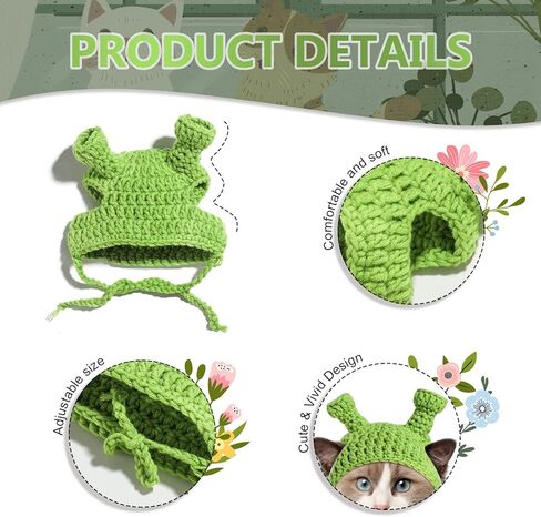 NVTED Cat Hat Adorable Costume Bunny Hat, Frog Shape Handmade Knitted Woolen Yarn Rhino Cap Bunny Rabbit Hat with Ears for Cats Small Dogs Party Costume Easter Pet Accessory Headwear in Kuwait