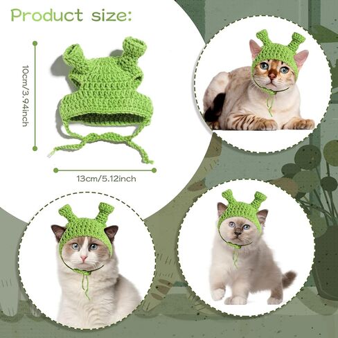 NVTED Cat Hat Adorable Costume Bunny Hat, Frog Shape Handmade Knitted Woolen Yarn Rhino Cap Bunny Rabbit Hat with Ears for Cats Small Dogs Party Costume Easter Pet Accessory Headwear in Kuwait