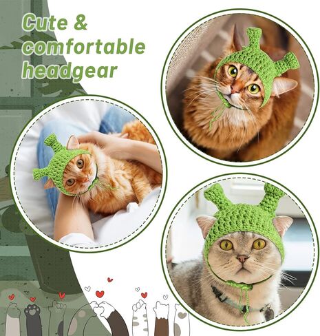 NVTED Cat Hat Adorable Costume Bunny Hat, Frog Shape Handmade Knitted Woolen Yarn Rhino Cap Bunny Rabbit Hat with Ears for Cats Small Dogs Party Costume Easter Pet Accessory Headwear in Kuwait