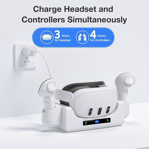 قاعدة شحن Kuject لـ Quest 3، محطة شحن 2 في 1 مع حامل سطح المكتب وأوضاع التثبيت على الحائط لسماعات الواقع الافتراضي وأجهزة التحكم، وملحقات حامل الشحن مع بطاريات قابلة لإعادة الشحن in Kuwait