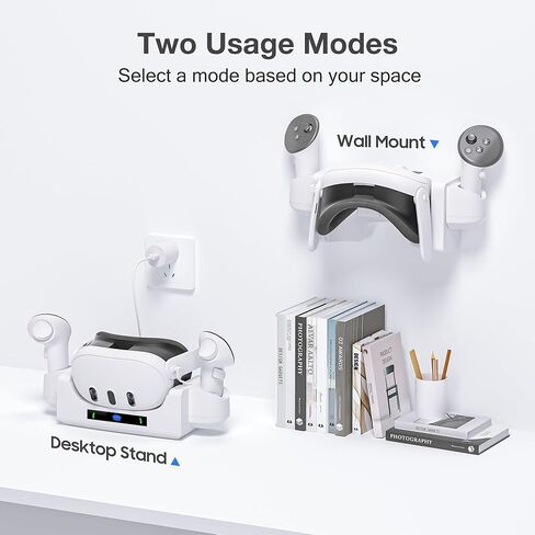 قاعدة شحن Kuject لـ Quest 3، محطة شحن 2 في 1 مع حامل سطح المكتب وأوضاع التثبيت على الحائط لسماعات الواقع الافتراضي وأجهزة التحكم، وملحقات حامل الشحن مع بطاريات قابلة لإعادة الشحن in Kuwait