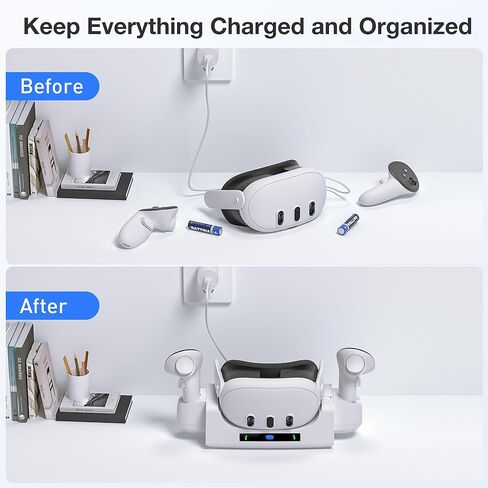 قاعدة شحن Kuject لـ Quest 3، محطة شحن 2 في 1 مع حامل سطح المكتب وأوضاع التثبيت على الحائط لسماعات الواقع الافتراضي وأجهزة التحكم، وملحقات حامل الشحن مع بطاريات قابلة لإعادة الشحن in Kuwait