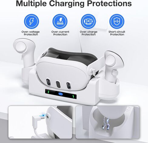 قاعدة شحن Kuject لـ Quest 3، محطة شحن 2 في 1 مع حامل سطح المكتب وأوضاع التثبيت على الحائط لسماعات الواقع الافتراضي وأجهزة التحكم، وملحقات حامل الشحن مع بطاريات قابلة لإعادة الشحن in Kuwait