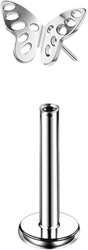 1 Pc G23 TItanium 16G Butterfly Top Internally Threaded/Press Fit Threadless Push Pop Piercing Labret Monroe Lip Ring Tragus Cartilage Eyebrows Earring Stud Bar Length 6mm/8mm/10mm/12mm in Kuwait