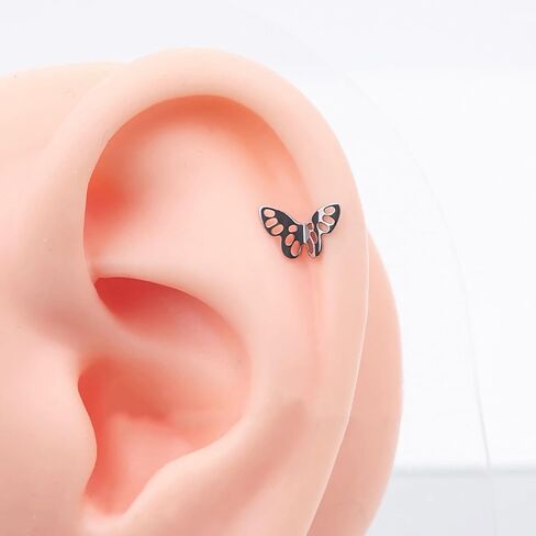 1 Pc G23 TItanium 16G Butterfly Top Internally Threaded/Press Fit Threadless Push Pop Piercing Labret Monroe Lip Ring Tragus Cartilage Eyebrows Earring Stud Bar Length 6mm/8mm/10mm/12mm in Kuwait