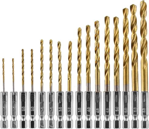 مجموعة لقم مثقاب سداسية عرقوب 16 قطعة، مجموعة لقم مثقاب ملتوية من التيتانيوم، لقم مثقاب فولاذية عالية السرعة، مجموعة لقمة مثقاب سريعة التغيير، لقم حفر ملتوية من الخشب للصلب والمعادن والبلاستيك (1/16-3/8 بوصة) in Kuwait