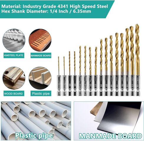 مجموعة لقم مثقاب سداسية عرقوب 16 قطعة، مجموعة لقم مثقاب ملتوية من التيتانيوم، لقم مثقاب فولاذية عالية السرعة، مجموعة لقمة مثقاب سريعة التغيير، لقم حفر ملتوية من الخشب للصلب والمعادن والبلاستيك (1/16-3/8 بوصة) in Kuwait