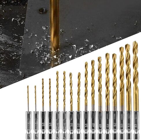 مجموعة لقم مثقاب سداسية عرقوب 16 قطعة، مجموعة لقم مثقاب ملتوية من التيتانيوم، لقم مثقاب فولاذية عالية السرعة، مجموعة لقمة مثقاب سريعة التغيير، لقم حفر ملتوية من الخشب للصلب والمعادن والبلاستيك (1/16-3/8 بوصة) in Kuwait