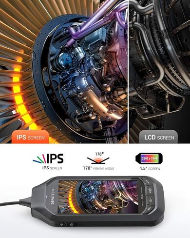 منظار داخلي 5.0 ميجابكسل مع شاشة IPS مقاس 4.5 بوصة، منظار صناعي DEPSTECH 1944P HD، كاميرا فحص 0.33 بوصة، كاميرا ثعبان مقاومة للماء مع بطارية 3300 مللي أمبير في الساعة، بطاقة 16 جيجابايت، 6 مصابيح LED، حقيبة حمل، كابل بطول 16.5 قدم in Kuwait