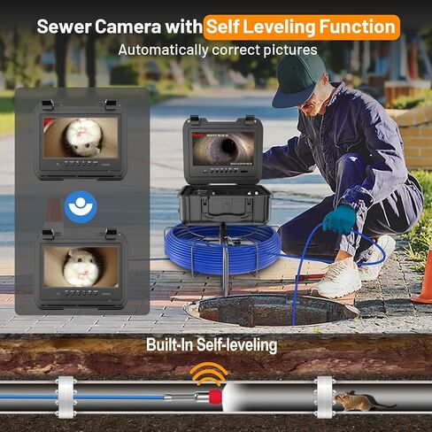كاميرا Anysun Sewer مع مجموعة تحديد المواقع، التسوية الذاتية، كابل 7 مم مع علامة عمق، IP68 كاميرا ثعبان منظار السباكة المقاومة للماء مع شاشة ملونة 9 بوصة، 12 قطعة ضوء، مسجل مع 32 جيجابايت (150 قدم) in Kuwait