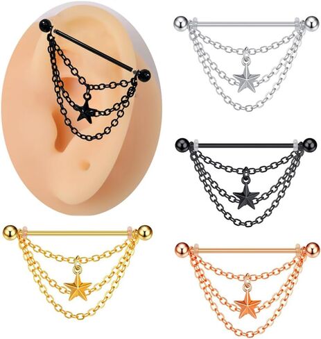 14G سلاسل نجمة استرخى أقراط الحديد الصناعية للنساء والرجال الفولاذ المقاوم للصدأ الغضروف اللولب الصناعية بار الحلمة هيئة ثقب المجوهرات in Kuwait