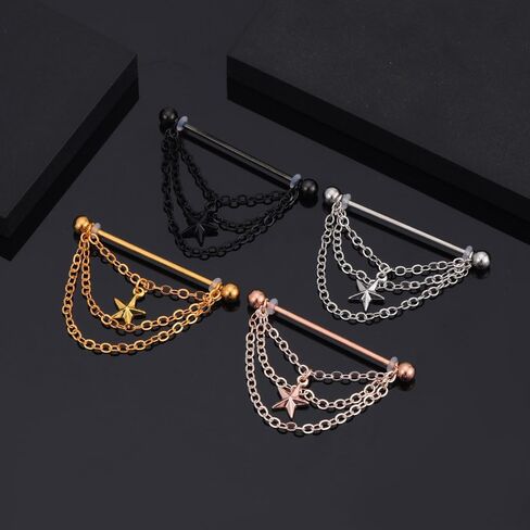 14G سلاسل نجمة استرخى أقراط الحديد الصناعية للنساء والرجال الفولاذ المقاوم للصدأ الغضروف اللولب الصناعية بار الحلمة هيئة ثقب المجوهرات in Kuwait