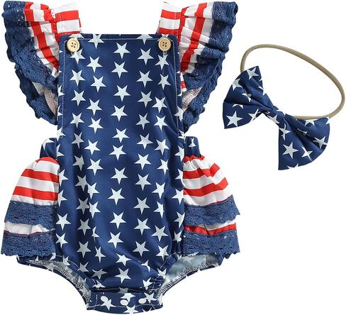 4th of July Baby Girl Outfits Newborn Ruffle Romper Infant Fourth of July Outfit Toddler American Flag Clothes in Saudi Arabia
