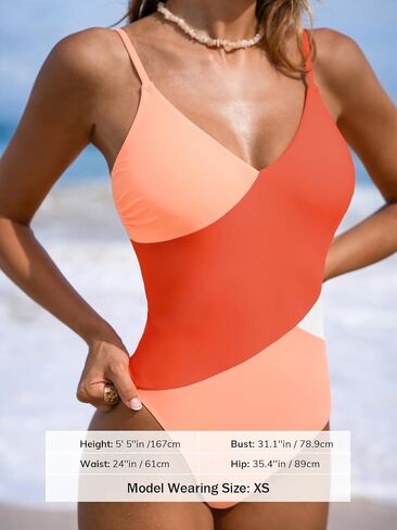 CUPSHE Women's One Piece Swimsuit V Neck Bathing Suit Color Block Adjustable Straps Trendy in Saudi Arabia