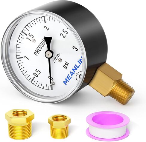MEANLIN MEASURE 0-15 in H2O Diaphragm Type Capsule Low Pressure Gauge 1/4" NPT 2-1/3" FACE DIAL Adjustable Water Column Gauge, with 1/4" x 1/2" NPT and 1/4" x 3/8" NPT Hex Bushing, Back Mount in Kuwait