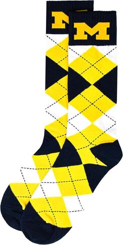 Michigan Wolverines Men's Argyle Dress Socks, Blue/Maize/White, One Size, NCAA Officially Licensed - DB Fan Gear in Saudi Arabia