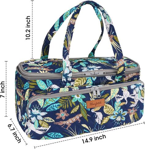 حقيبة غزل هانفيتش - منظم تخزين غزل كبير الحجم مع حلقات تثبيت - حقيبة كروشيه محمولة لخيوط الغزل - خطافات الكروشيه - إبر الحياكة - ملحقات أخرى (زهرة رمادية) in Kuwait