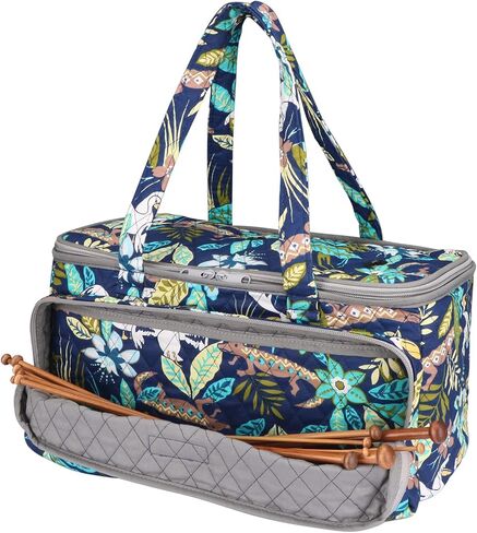 حقيبة غزل هانفيتش - منظم تخزين غزل كبير الحجم مع حلقات تثبيت - حقيبة كروشيه محمولة لخيوط الغزل - خطافات الكروشيه - إبر الحياكة - ملحقات أخرى (زهرة رمادية) in Kuwait