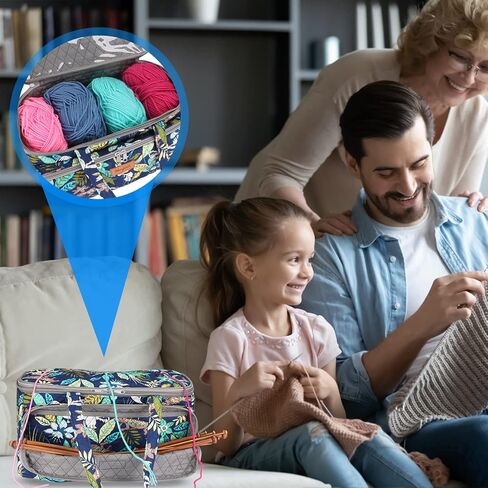 حقيبة غزل هانفيتش - منظم تخزين غزل كبير الحجم مع حلقات تثبيت - حقيبة كروشيه محمولة لخيوط الغزل - خطافات الكروشيه - إبر الحياكة - ملحقات أخرى (زهرة رمادية) in Kuwait