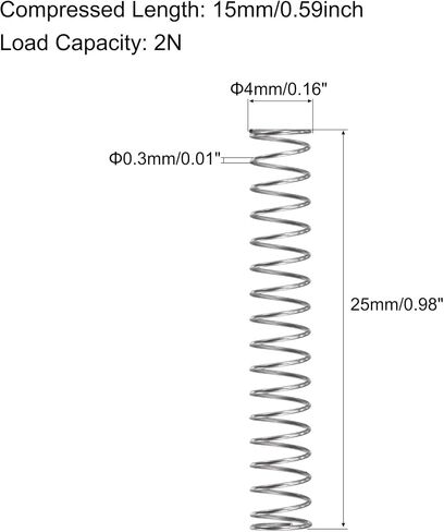 uxcell Compression Spring,304 Stainless Steel,4mm OD,0.3mm Wire Size, 12mm Compressed Length,20mm Free Length,2N Load Capacity for Home Projects, Silver Tone, 15pcs in Saudi Arabia