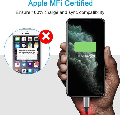 LED iPhone Light up Charger Cable, | Apple MFi Certified | USB A to Lightning Fast Charging Cord Compatible with iPhone 13 Pro Max 12 Mini 11 X XS XR 8 7P 6S 5S iPad iPod Touch More (6FT, Blue) in Saudi Arabia