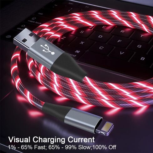 LED iPhone Light up Charger Cable, | Apple MFi Certified | USB A to Lightning Fast Charging Cord Compatible with iPhone 13 Pro Max 12 Mini 11 X XS XR 8 7P 6S 5S iPad iPod Touch More (6FT, Blue) in Saudi Arabia